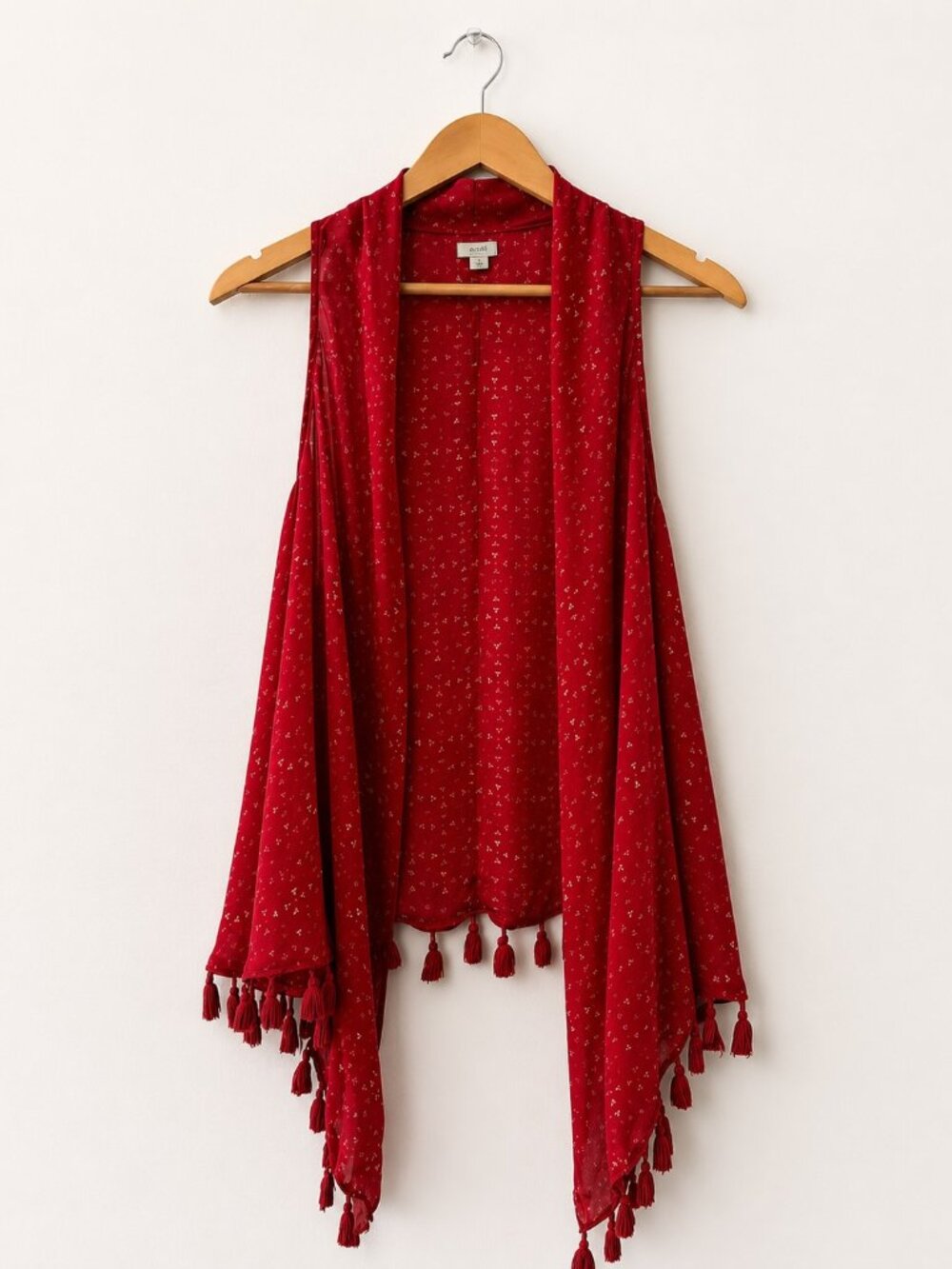 Urban Outfitters Ecoté Red Tassel Open Front Kimono Vest Size M Festival Beach